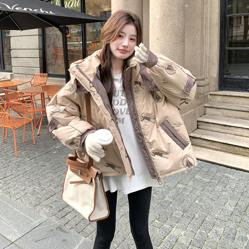 ：2025年冬装新款设计感撞色印花羽绒服2C135-6857P295K428图片