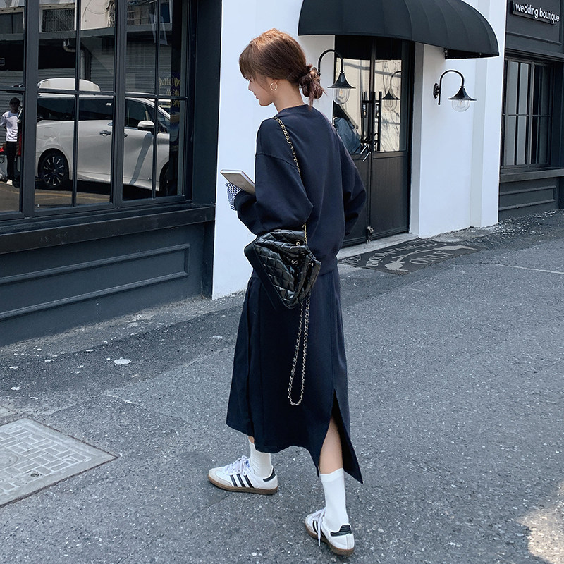 慵懒风休闲卫衣套装女2025秋季新款韩系宽松减龄高腰半身裙两件套,女装套装/套裙,2C098