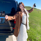 美拉德复古麂皮绒西装外套女2025春秋季新款气质小个子休闲小西服，女装西装，2C087