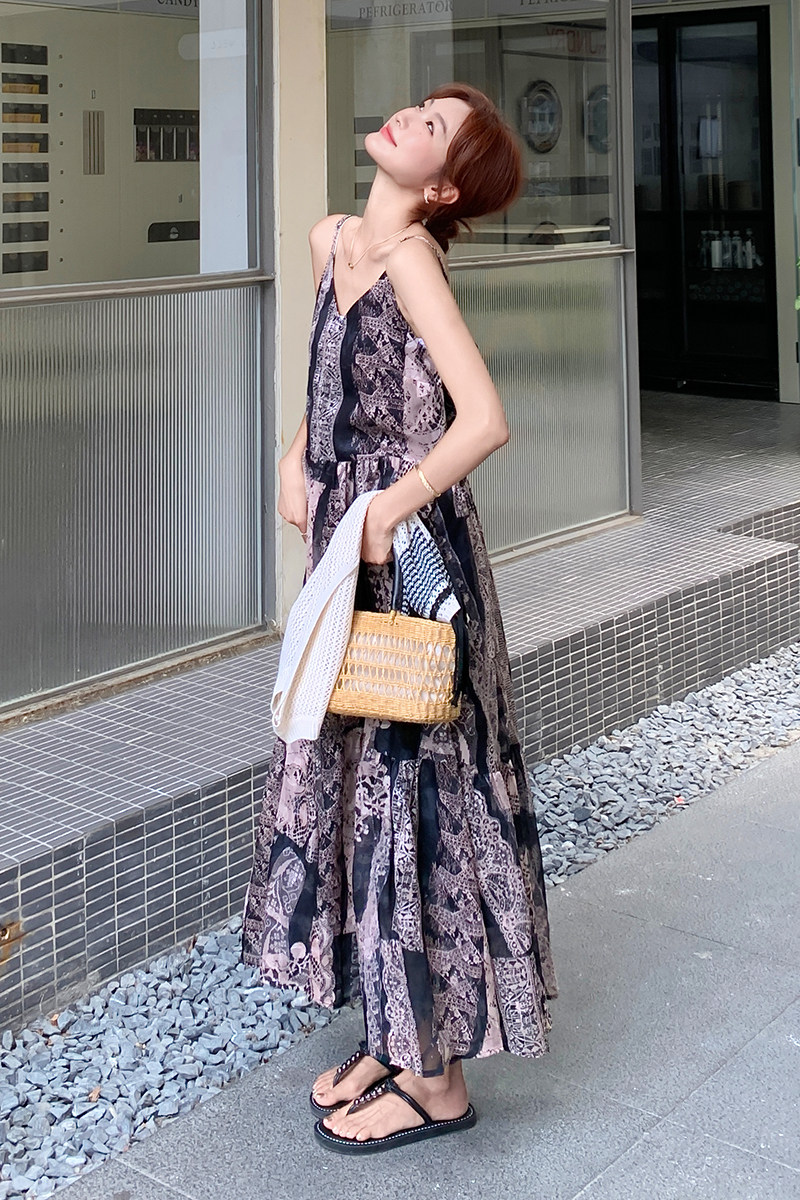 无袖上衣吊带碎花连衣裙两件套女2025夏季新款度假风休闲显瘦套装,女装套装/套裙,2D078