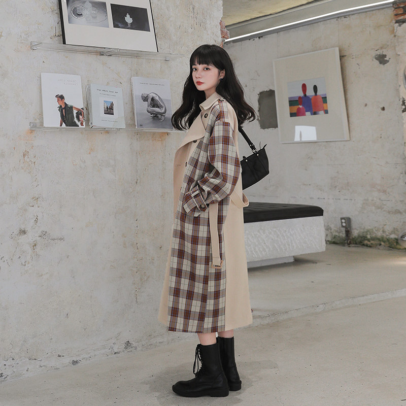 春装拼接撞色格子风衣外套2B080-20077-P135K219,女装风衣,2B080