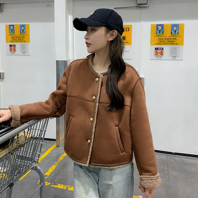 大货已出！高品质水洗不掉毛麂皮绒皮毛一体短款外套2353P165K228,女装皮草,2C029