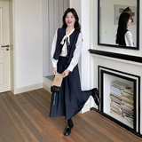 韩系小香风马甲套装裙女秋季2025新款高级感显瘦衬衫半身裙三件套，女装套装/套裙，2D078