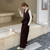 韩系复古气质腰带马甲阔腿裤套装三件套女2025秋季新款韩系御姐风，女装套装/套裙，2C159