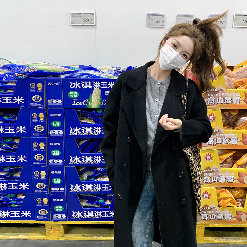 现货赫本风黑色气质双面羊毛大衣2C212-G20-P225-K328,女装毛呢外套,2C212