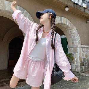POLO领粉色防晒衣两件套女2025夏季薄款时尚甜美浪漫减龄显瘦套装图片