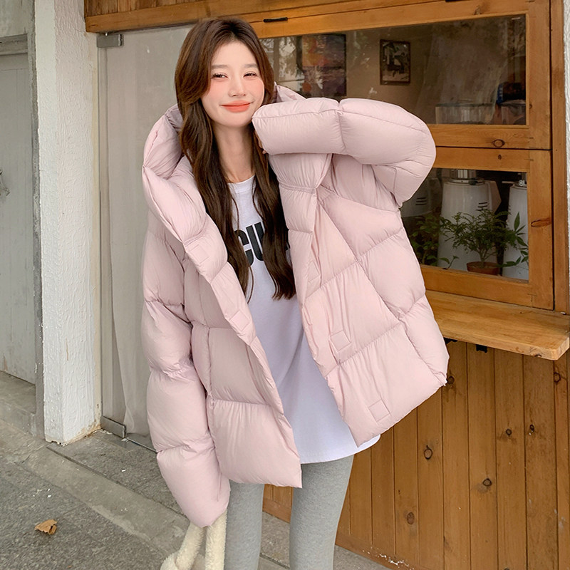 奶呼呼粉色短款连帽羽绒服女2025冬季高级感保暖减龄白鸭绒外套潮,女装羽绒服,2D078