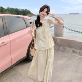 浅黄色法式假两件连衣裙女夏2025新款今年流行爆款显瘦超好看裙子，女装连衣裙，2C166