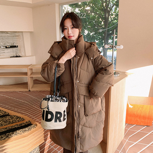 现货：冬装新款设计感要节抽绳长款连帽羽绒服2C135-5021P365K528图片