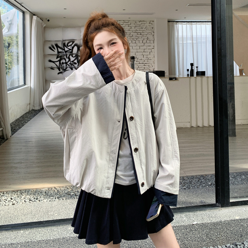 设计感撞色包边休闲短外套女2025秋季新款韩版小个子显瘦百搭夹克,女装短外套,2C275