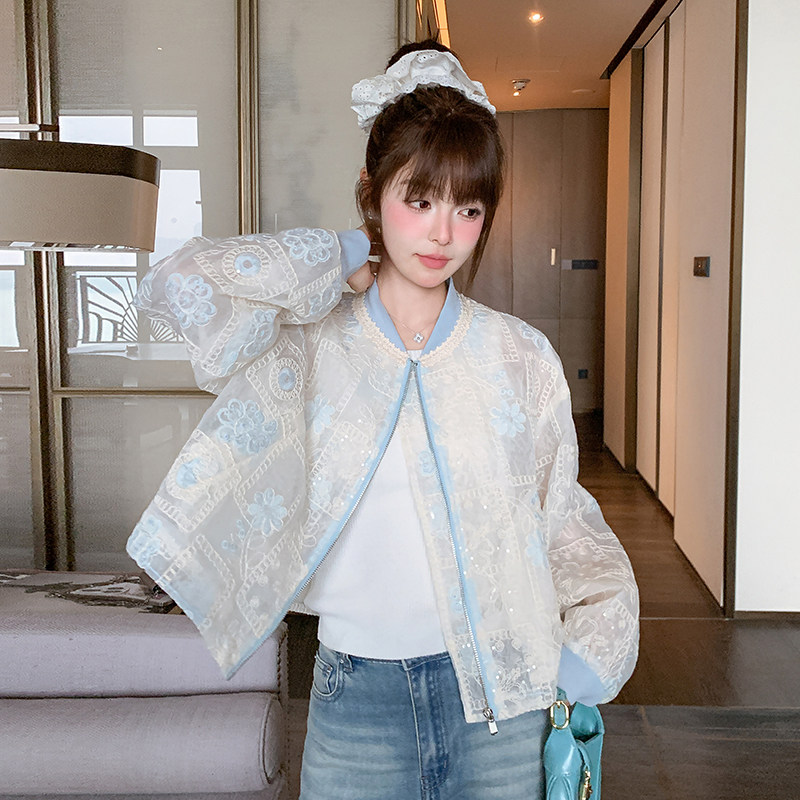 现货25春夏新款防晒外套刺绣蕾丝外套1C086-726-P160-K248,女装短外套,2D044