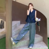 气质减龄马甲条纹阔腿裤套装女2025年夏季新款韩系休闲显瘦两件套，女装套装/套裙，2C277