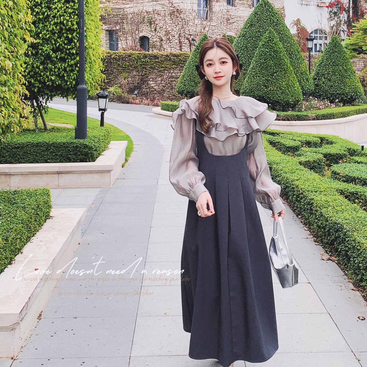 【大货已出】高级灰衬衫6676-P85-K138深灰背带裙6677-P105-K168,女装连衣裙,2C137