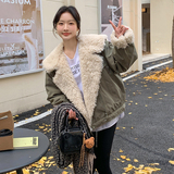 现货羊卷毛拼接派克服外套加厚羽绒服内胆5836-P235-K348，女装羽绒服，2C159