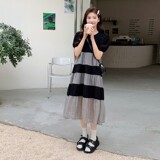 现货设计感复古宽松休闲条纹拼接连衣裙2C029P115K168，女装连衣裙，2C029