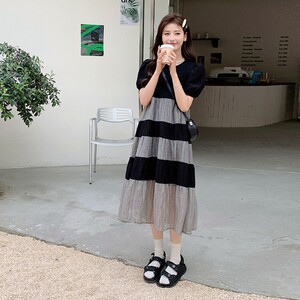 现货 设计感复古宽松休闲条纹拼接连衣裙 2C029P115K168图片