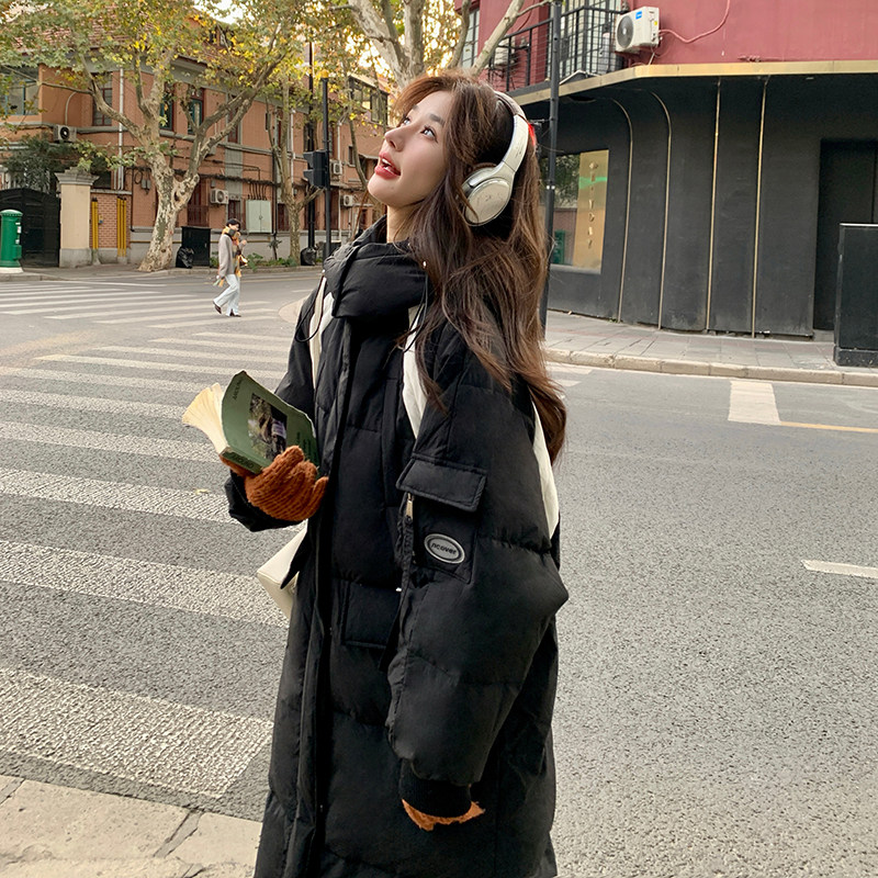 黑色中长款羽绒服女冬季新款高级感宽松小个子加厚显瘦面包服外套,女装羽绒服,2C203