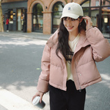 韩版PU皮小个子立领羽绒服短款白鸭绒外套2025年新款L207P200K299，女装羽绒服，2C220
