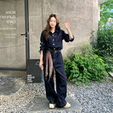 2026新款牛仔连体裤配腰带丝巾三件套2D009-2591P165控238，女装连体裤，2D009