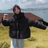 粉色宽松羽绒服女连帽韩系学生2024冬新款温柔风小个子面包服外套，女装羽绒服，2D148