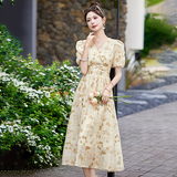现货-2025夏季显瘦甜美风短袖中长款连衣裙，女装连衣裙，衣佳和