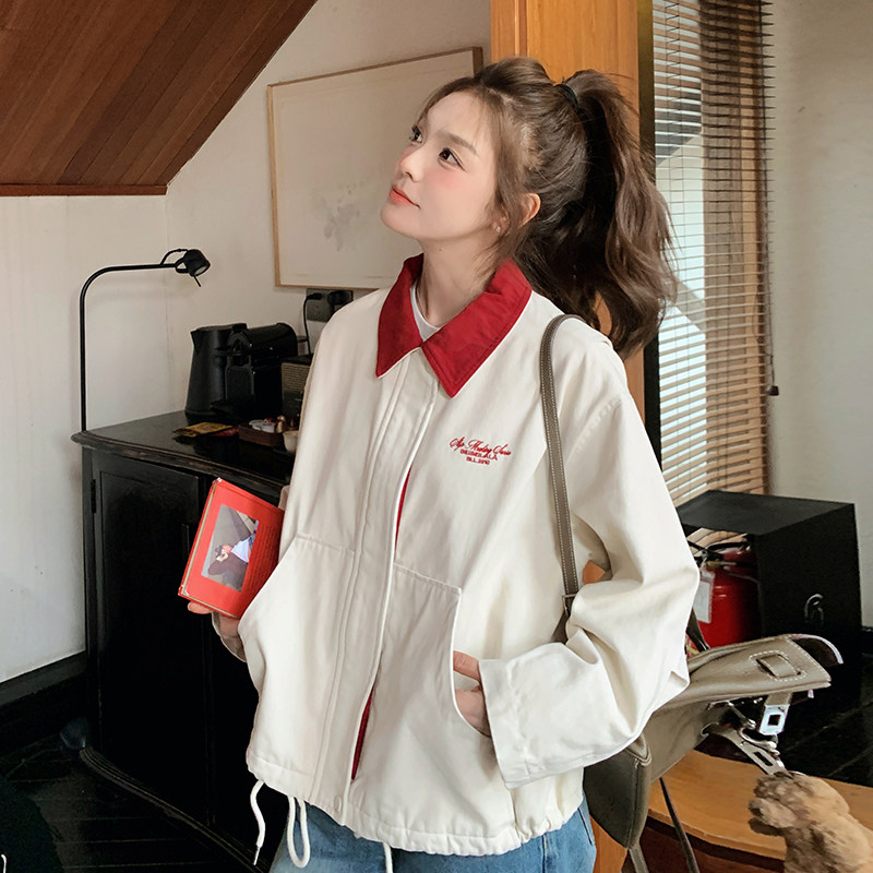 小个子学院风拼接撞色短外套女2025春季新款复古宽松时尚休闲夹克图片