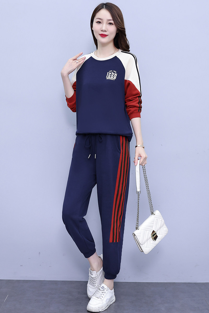 2025春装新款大码时尚减龄印花字母卫衣洋气显瘦两件套套装,女装套装/套裙,先锋丽姿