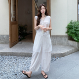 设计感网纱拼接无袖马甲套装女2025夏季新款气质休闲阔腿裤两件套，女装套装/套裙，2C203