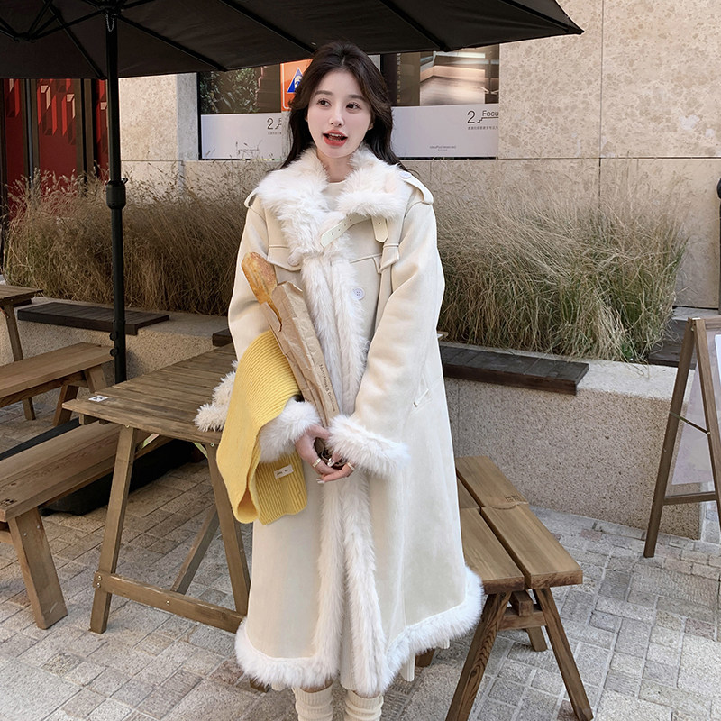 皮毛一体羊羔毛毛呢外套女中长款棉服长款2C133-963-P235-K338,女装毛呢外套,2C133