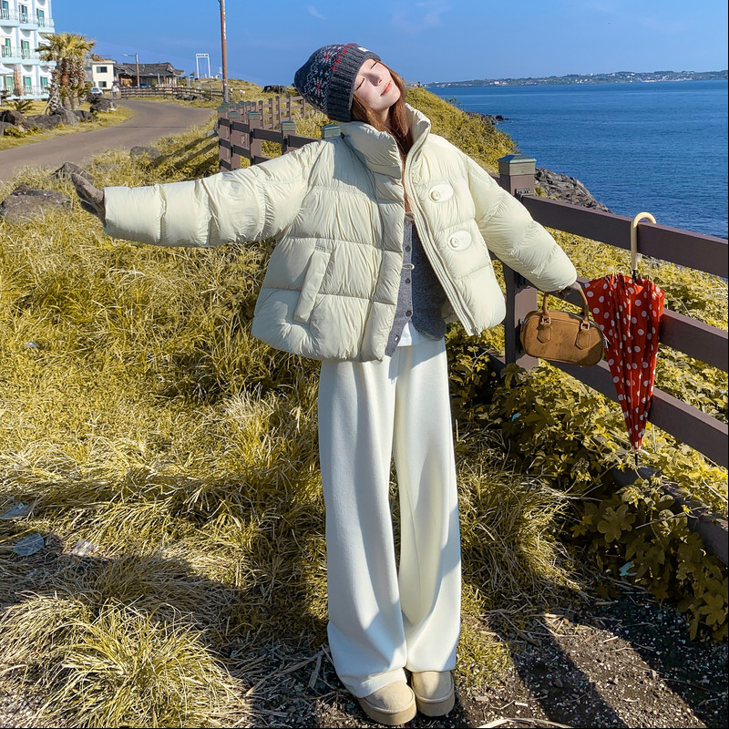 韩系米白色短款羽绒服外套女入冬2025新款小个子白鸭绒保暖面包服,女装羽绒服,2C259