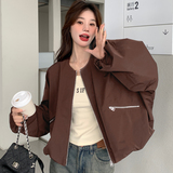 美拉德爆款棒球服外套女春秋2025新款设计感小众美式夹克灯笼袖，女装短外套，2D143