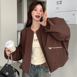 美拉德爆款棒球服外套女春秋2025新款设计感小众美式夹克灯笼袖图片