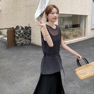 黑色针织背心吊带连衣裙套装2025新款女夏季清冷高级感裙子一整套图片
