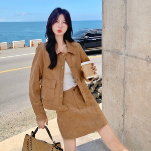 美拉德卡其色夹克外套半身裙套装两件套女2025春秋新款韩系小个子图片