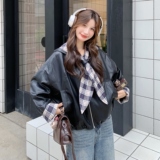 复古拼接连帽皮衣外套女2026新款机车服夹克2C227/3309/P165K238，女装皮衣，2C227