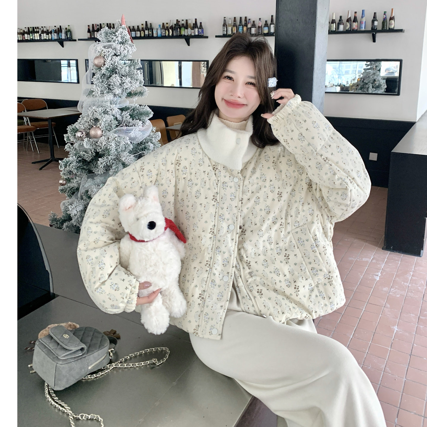 法式温柔风碎花立领短款羽绒服女2026冬季新款加厚保暖面包服外套,女装羽绒服,2C166