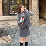 灰色小香风套装裙女2025春新款韩系气质显瘦马甲短裙小个子三件套，女装套装/套裙，2C159