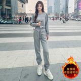 女春季新款韩系圆领订扣设计感卫衣束脚裤两件套，女装套装/套裙，2C310