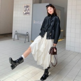 韩版短款立领显瘦PU皮衣外套女2025春秋季新款复古酷飒风机车夹克，女装皮衣，2C259