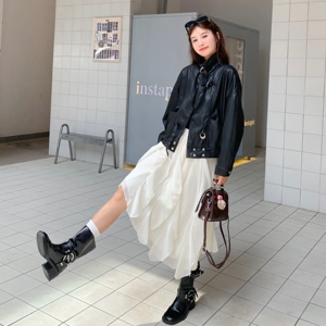 韩版短款立领显瘦PU皮衣外套女2025春秋季新款复古酷飒风机车夹克图片