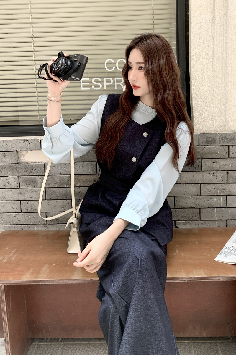轻熟风气质通勤马甲套装女2026秋季新款长袖衬衫显瘦阔腿裤三件套,女装套装/套裙,2C218