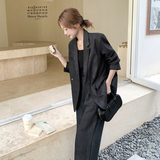 高级感黑色扎染西服套装女2025秋季新款通勤穿搭西装阔腿裤两件套，女装套装/套裙，2C088