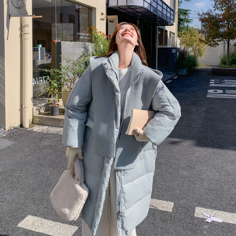 独特漂亮超好看带披肩羽绒服女冬2024年新款多巴胺中长款蓝色外套,女装羽绒服,2C092