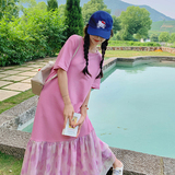 法式甜美鱼尾拼接连衣裙女夏季2025新款超好看今年流行宽松T恤裙，女装连衣裙，2C113
