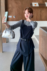 不规则吊带T恤阔腿裤套装女春秋大方得体巨好看爆款松弛感三件套图片