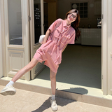洋气减龄粉色连体裤女夏季2025新款小个子甜美显瘦收腰阔腿牛仔裤，女装连体裤，2C115