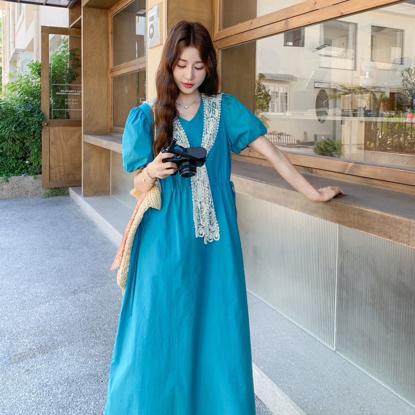 蕾丝披肩蓝色连衣裙女夏2025新款大方得体流行爆款超火长裙韩系图片