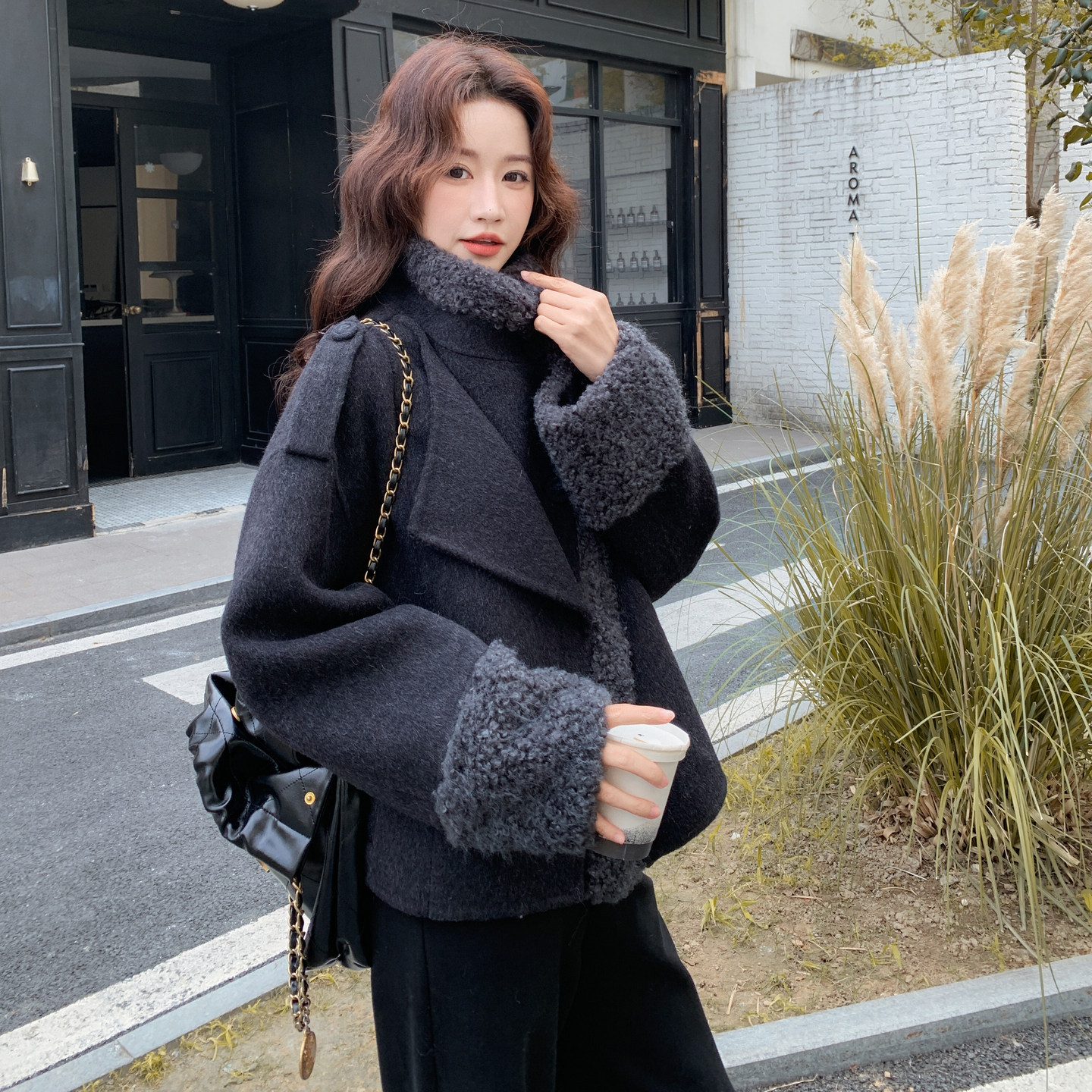 现货羊毛加厚大翻领双面呢羊毛大衣女外套2C325-568P285K418,女装毛呢外套,2C325
