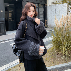 现货羊毛加厚大翻领双面呢羊毛大衣女外套2C325-568P285K418图片
