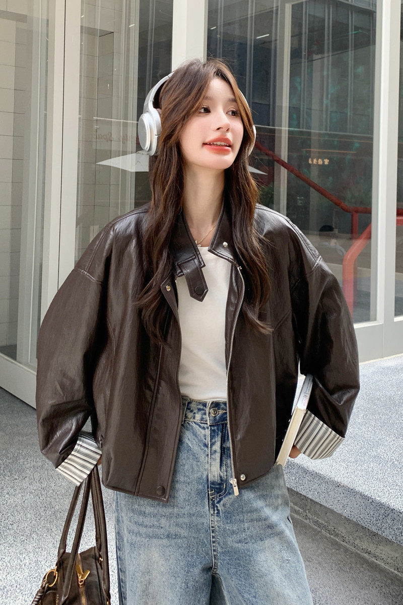 秋装新款PU咖色皮衣2C092-98613-P170-K268,女装皮衣,2C092